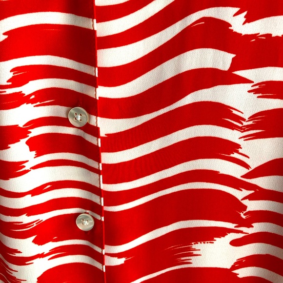 Womens CAbi #281 Brushstroke Red Orange White Medium Shirt Dress with Belt Tie - Picture 4 of 9